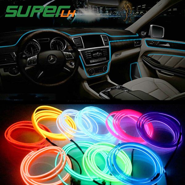 

1m/2m/3m/5m car interior lighting auto led strip garland el wire rope tube line flexible neon light with 12v usb cigarette drive
