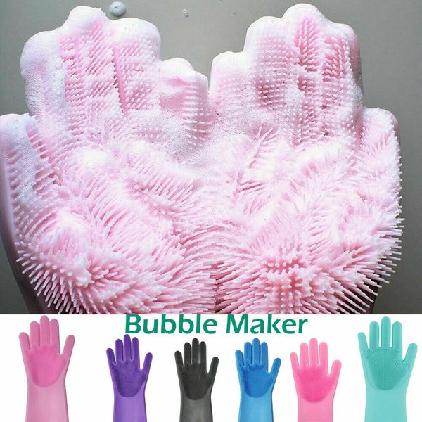 

magic silicone dishwashing cleaning gloves wash scrubber rubber scrub 1 pair dish washing kit