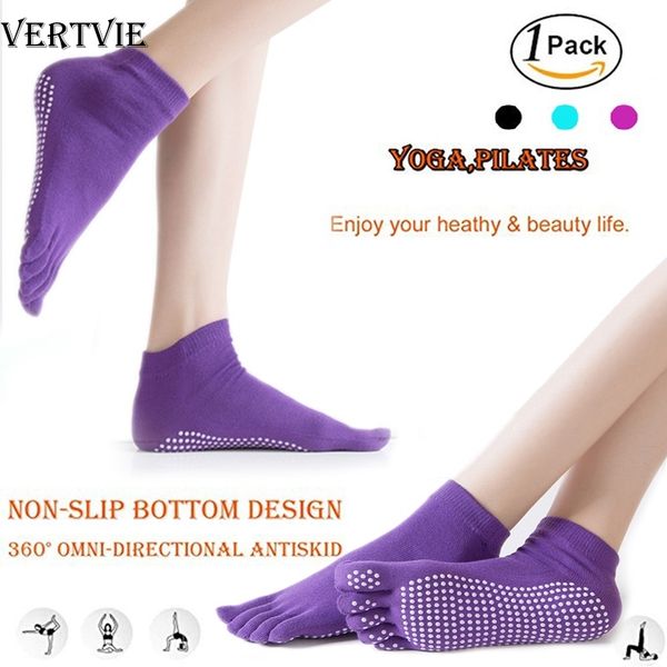 

2020 women yoga socks anti-slip cotton silicone five fingers 5toe socks ballet gym fitness sports cotton dance slippers, Black