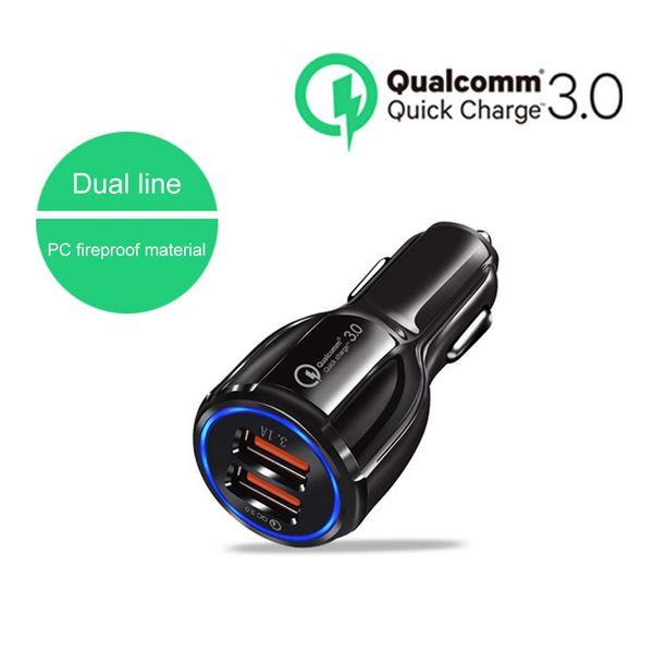 

car charger 2 port 3.1a dual usb car cigarette lighter charger adapter auto vehicle type-c qc 3.0 fast charge for mobile phone