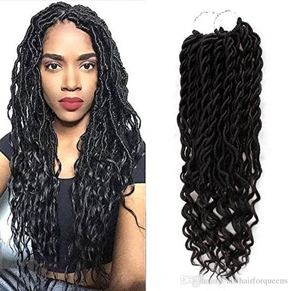 

1 pcs faux locs crochet hair braids wavy with curly ends synthetic braiding hair extension 20inch soft curly hair(1b/27#, Black