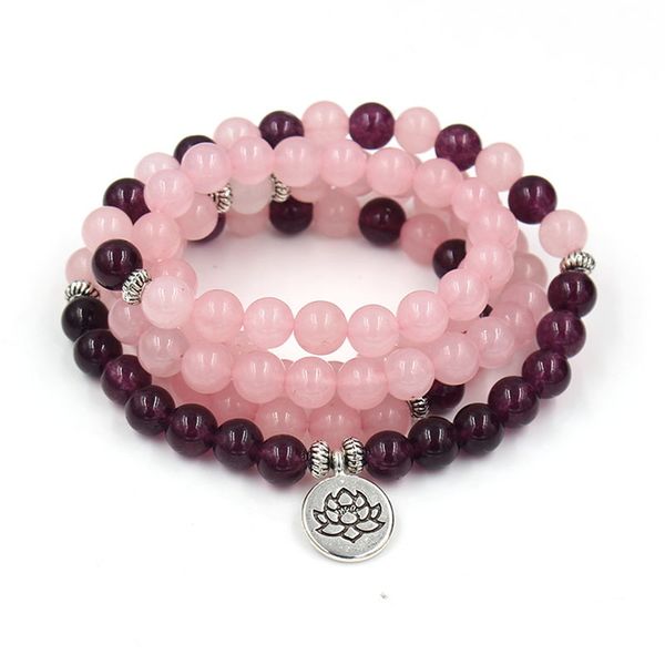 

108bead pink purple bracelet lotus buddha pendant bracelet fashion buddhism yoga jewelry for men and woman, Golden;silver