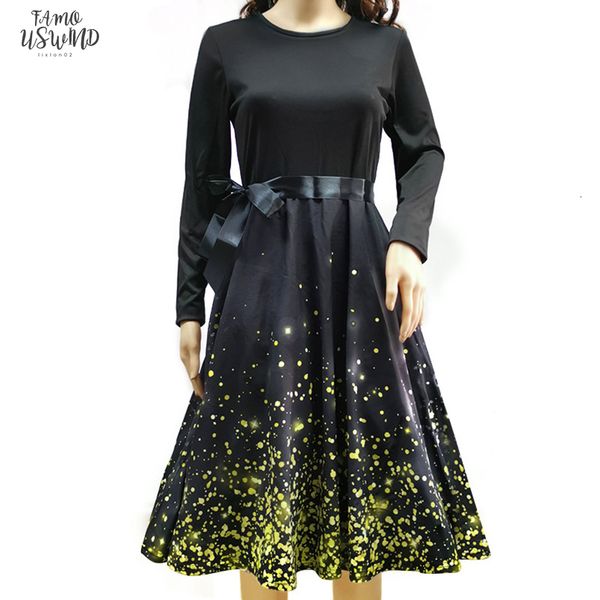 

women christmas dress women party night long sleeve plussize print vintage women dress swing elegant party vintage dress, Black;gray