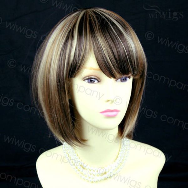 

new beautiful short bob chestnut brown mix blonde ladies wig, Black