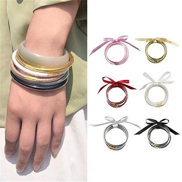 

flash-filled bracelet glitter jelly bracelets glitter filled silicone round bangle christmas halloween party bangles, Black
