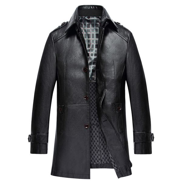 

men's fur & faux arrival fashion leather lined velvet men jacket casual long single breasted autumn winter plus size m-4xl, Black