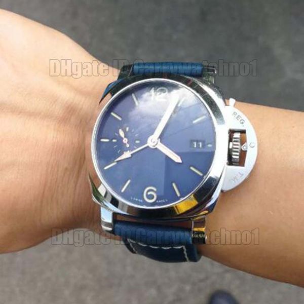 

pam00688 gmt classic watches with automatic movement 44mm 316 steel case leather strap, Slivery;brown