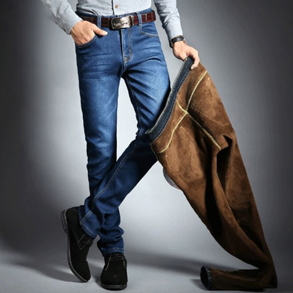 

new men activities warm jeans autumn winter jeans warm flocking soft men, Blue