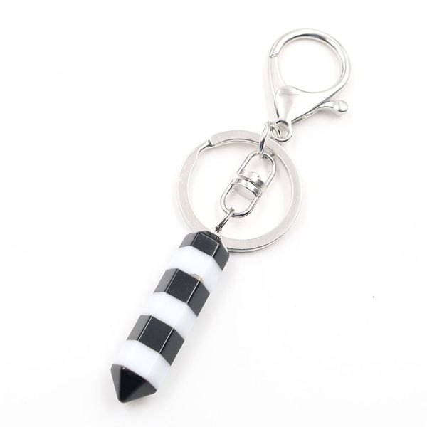 

fyjs unique silver plated circle lobster clasp hexagon column key chain white and black color jewelry