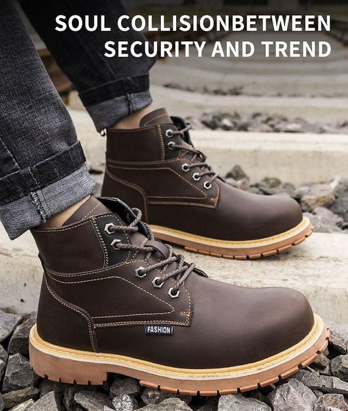 

men safety work shoes steel toes boots indestructible martin boots puncture proof durable safety shoes protective trainers martens boots, Black;brown