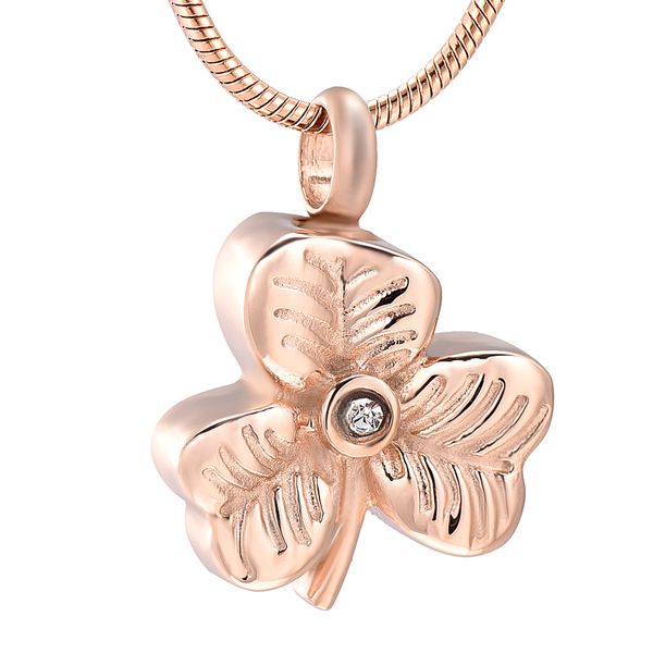 

ijd12131 rose gold clover necklace cremation pendant for women human/ animal ashes holder keepsake jewelry stainless steel, Silver
