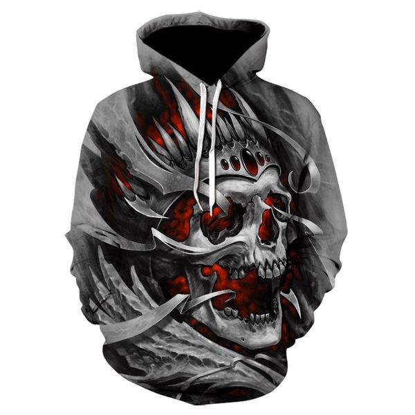 

2019 new sweatshirt 3d-printed flame skull hoodie pocket grey coat men's casual hoodie fashion hip hop tracksuits, Black