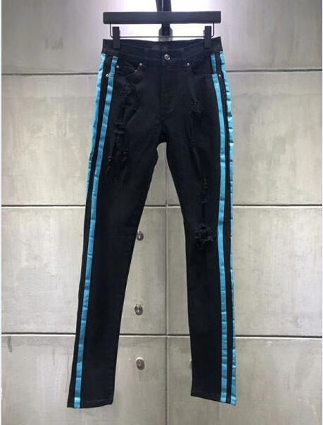 

20ss new am fashion men jeans zipper biker classic slim straight denim trousers men skinny denim pants trousers black, Blue
