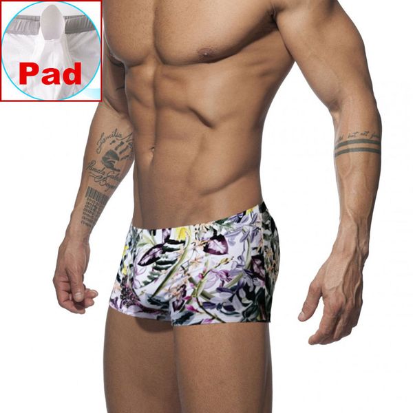 

men swimwear with pack-up pad mens leaf swimming trunks swim briefs boxer gay man swimsuits surfing beach shorts sports wear