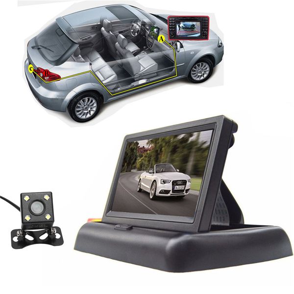 Freeshipping faltbarer 4,3-Zoll-TFT-LCD-Mini-Automonitor mit Rückfahrkamera für Fahrzeug-Rückfahrparksystem, Nachtsicht