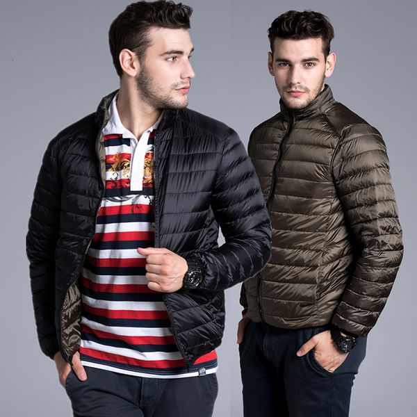 

2019 new winter jacket men quality white duck down coat men's stand collar coats two sides wear casual warm jackets, Black
