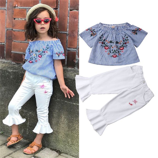 

Toddler Girl Clothes Summer Off Shoulder Blouse Flare Pant 2 Pieces Clothes Set Kids Girl New Fashion Outfits