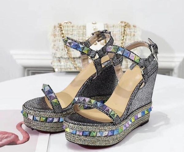 

cataclou red bottom wedge sandals women rhinestones ankle strap platform gladiator sandals party dress ladies perfect high heels, Black