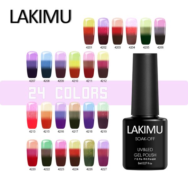 

lakimu soak off poly gel long lasting beauty temperature changing uv gel nail polish 24 colors varnishes all for manicure, Red;pink