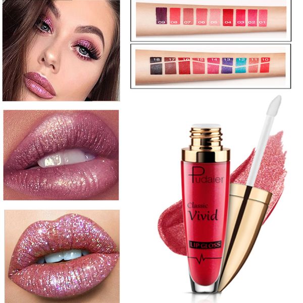 

pudaier non-stick cup nutritious liquid lip gloss glitter flip 18colors glitter pigment diamond waterproof liquid lipstick pd021