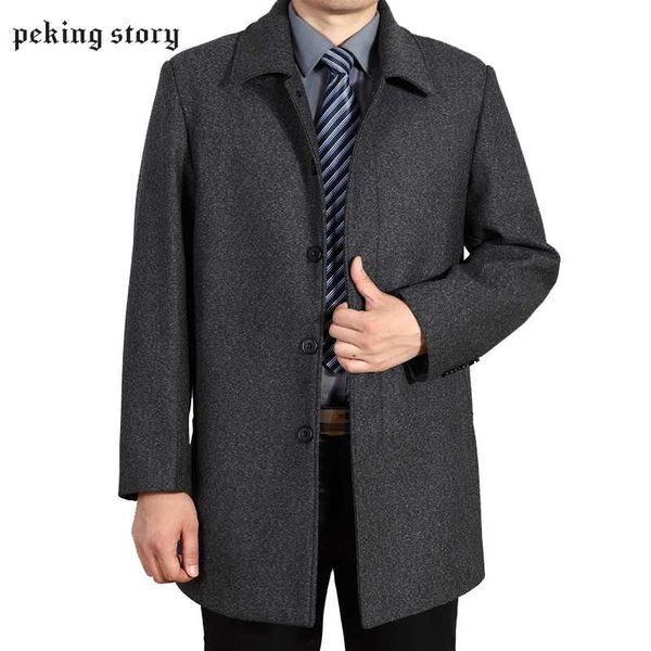 

peking story men's turn-down collar wool jackets 50% off man wool overcoat 2018 new casual male jacket large size 6xl 7xl, Black