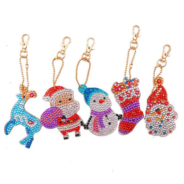

new design fashion 4pcs diy animals toy 5d rhinestone painting keyring key chain pendant christmas gift delicate gifts for girls, Silver