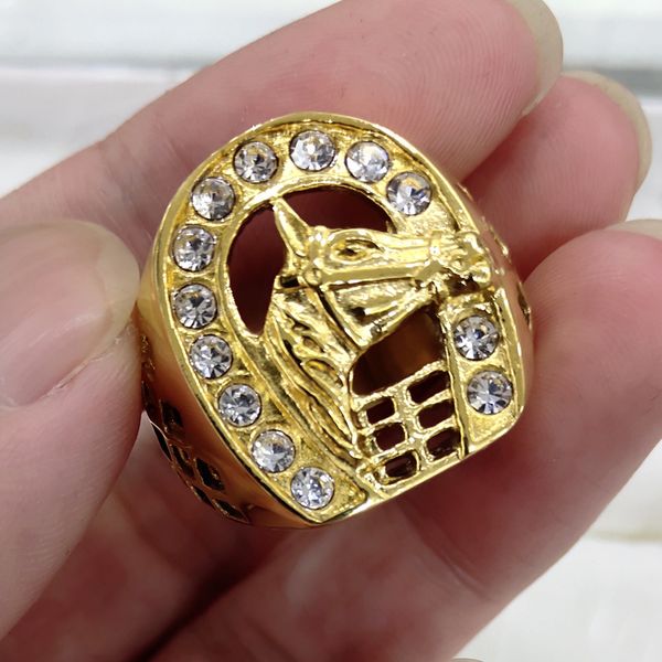 

new gold silver animal horse ring fashion popular brand horse head men's women jewelry ring stone crystal male rings, Golden;silver