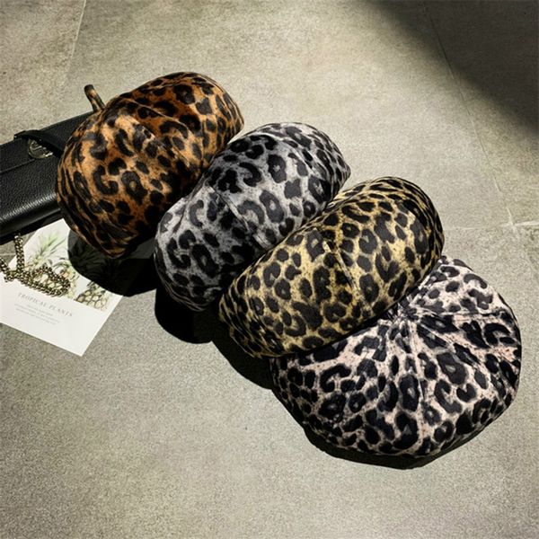

h7502 leopard print casual beret hat female autumn winter simple berets cap korean leisure fashion all-match caps, Blue;gray