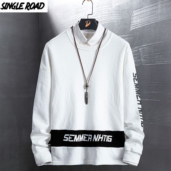 

singleroad crewneck sweatshirt men autumn japanese streetwear sweatshirts for men hip hop sweatshirts women harajuku white male, Black