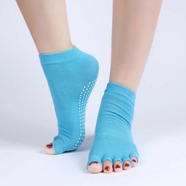 

women yoga socks half toe non slip ladies massage sport socks half-fingers cotton warm exercise running hose ing, Black