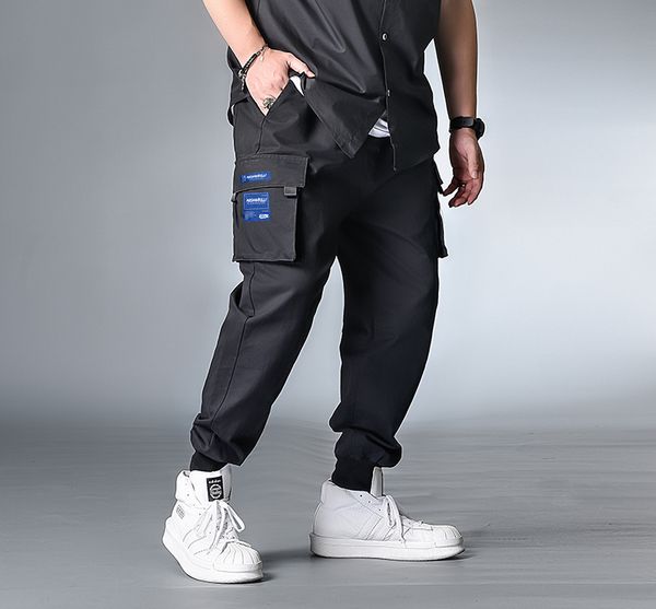 

7xl 6xl 5xl xxxxl плюс размер уличная одежда черный шаровары мужчины эластичный пояс панк брюки с лентами повседневная тонкий бегун мужчины, Black