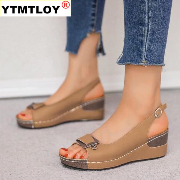 

rome casual sandals women wedges pumps ankle buckle open toe fish mouth med summer shoes fashion platform high heels, Black