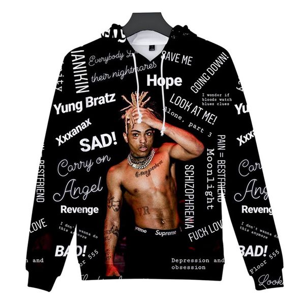 

xxxtentacion мужские толстовки 3d printed rip tops мужские фуфайки сша рэпер женщин с длинным рукавом одежда причинные, Black