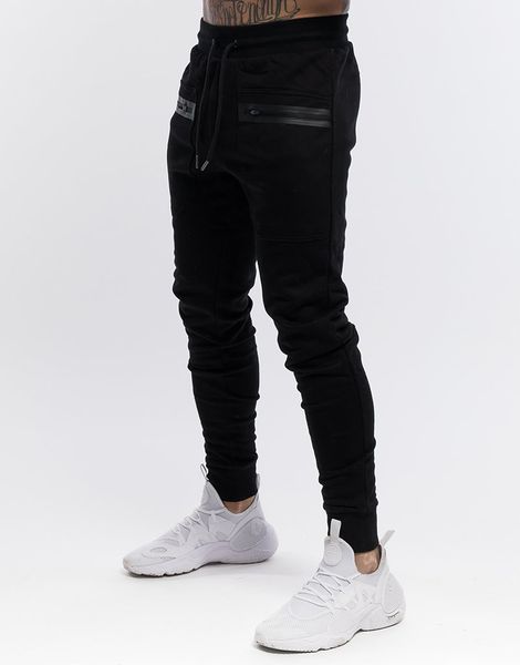 

european and american new muscle fitness pants men's sports leisure stretch slim feet pants running training pants, Black