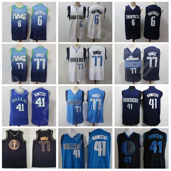 

men kristaps porzingis jersey dirk nowitzki luka doncic edition earned city basketball all stitched black navy blue white good quality, Black;red