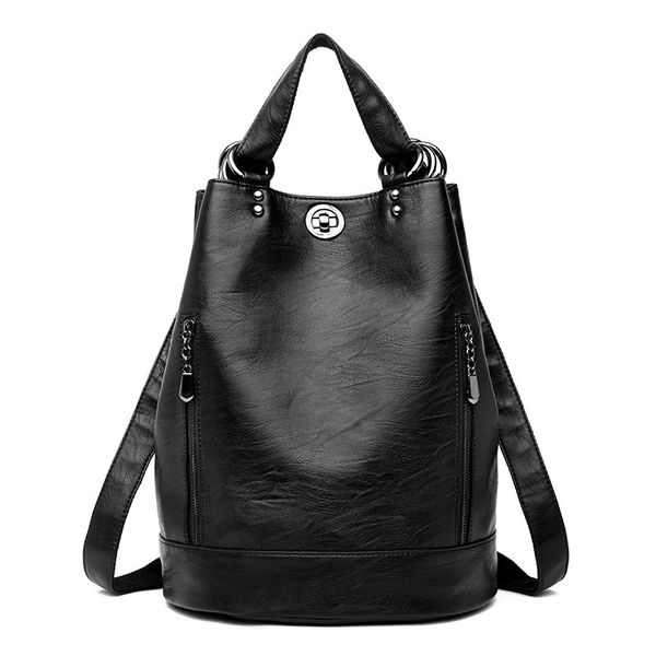 

backpack women's new soft leather multifunctional shoulder diagonal cross dual purpose large capacity bag tide cylinder backpack
