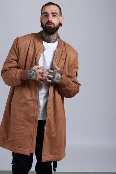 

2019 autumn winter solid classic men casual coat thicken woolen suede coat business male overcoat medium long jackets, Black