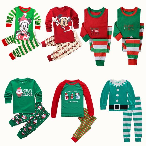 

kids designer clothes girls boys christmas pajamas sets children xmas deer santa claus +stripe pants 2pcs/set spring autum outfits c898, White