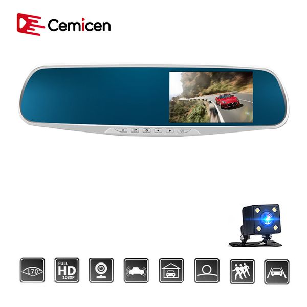 

car dvr mirror dual lens rear view camera auto full hd 1080p dash camera for car recording 4.3 inch dash cam night vision