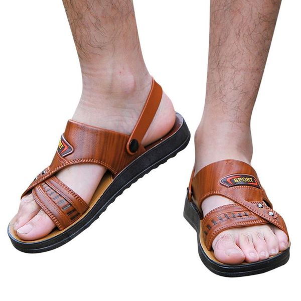 

2020 summer fashion mens round toe outdoor flats athletic slip-on casual beach solid shoes hiking sandals sewing, Black