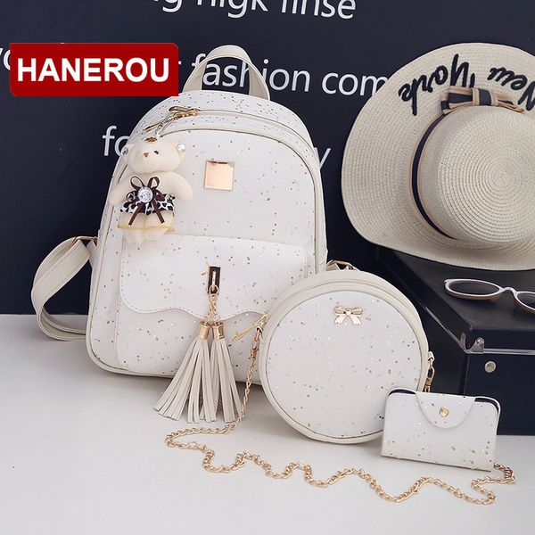 

3set/pcs new design tassel women backpack star sequins pu leather backpacks for teenage girls school bag shoulder bag
