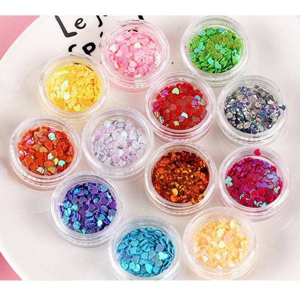 

12 colors/set heart glitter slices filler for nails art tips/balls slime for kids lizun diy accessories supplies decoration, Silver;gold