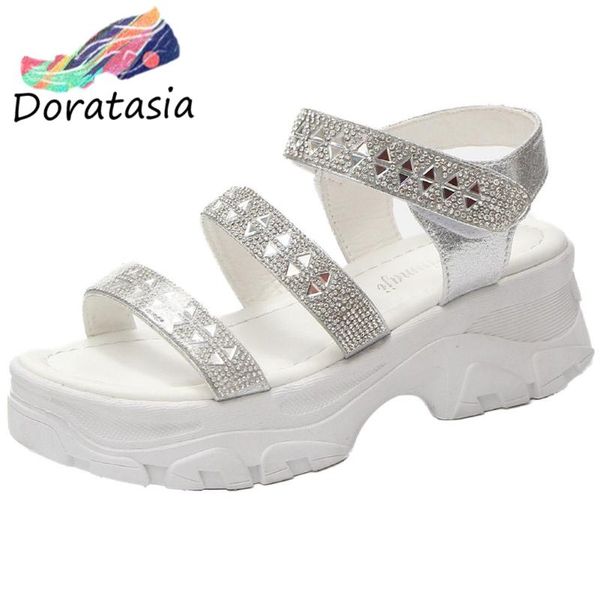 

doratasia new women sweet summer platform shoes casual high wedges sandals women fashion rhinestone sandals, Black