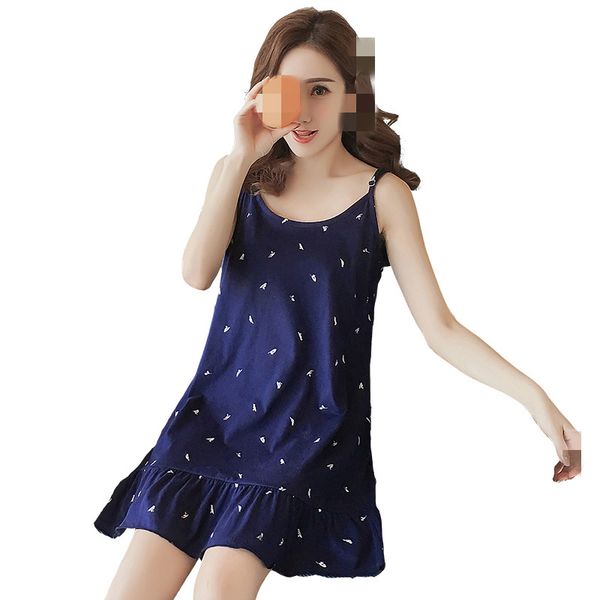 

women's sleepwear b1929 2021 summer women with cotton sleeping sweet lovely casual home dress wholesale, Black;red