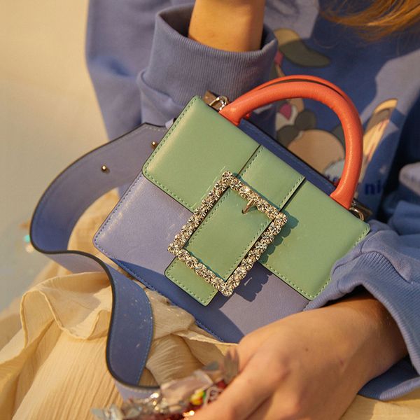 

2019 women's designer handbag diamond lock wide strap shoulder bags hit color crossbody messenger bag luxury evening clutch