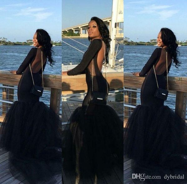 

2021 black dress backless evening prom dresses mermaid long sleeve evening gowns, Black;red