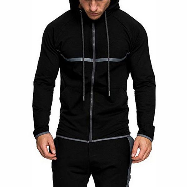 

patchwork hoody poleron hombre men 2019 fashion hoodied autumn winter clothes hip hop zipper sweatshirt drawstring moletom, Black