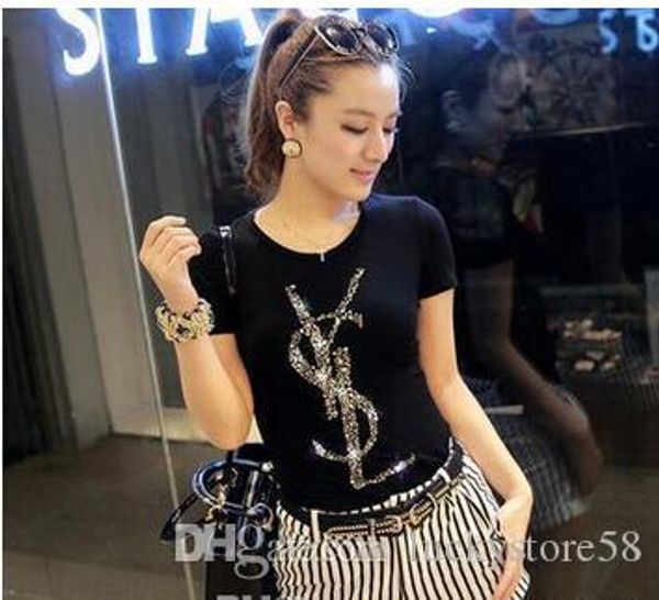 

summer womens designers t shirts v8ysl letters diamond printing women clothes sleeve short sleeve tees womens designers clothing