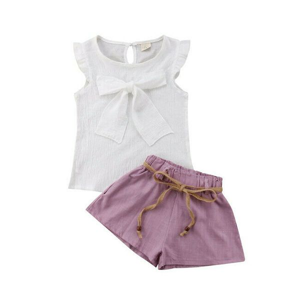 

toddler baby kids girls clothing white sleeveless chiffon bow short +belt shorts pants 2pcs clothes cute infant outfits sets