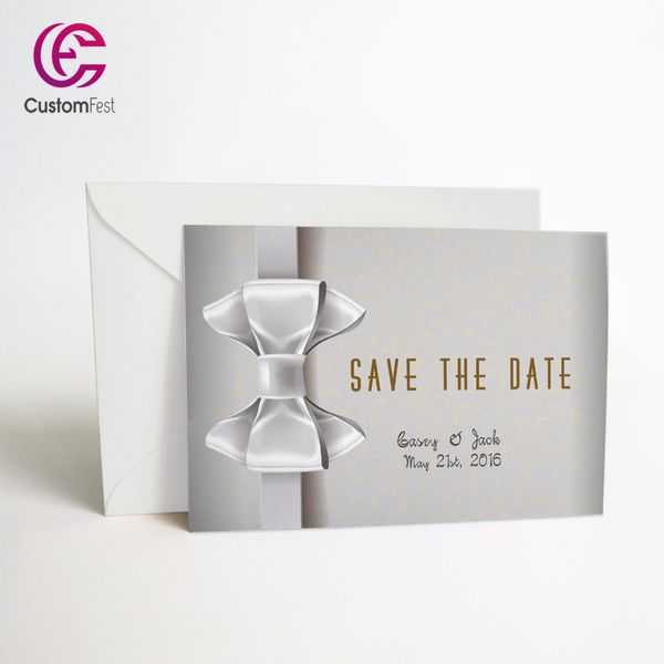 

50pcs/lot personalized thank you card or save the date card with envelop silver tie 041